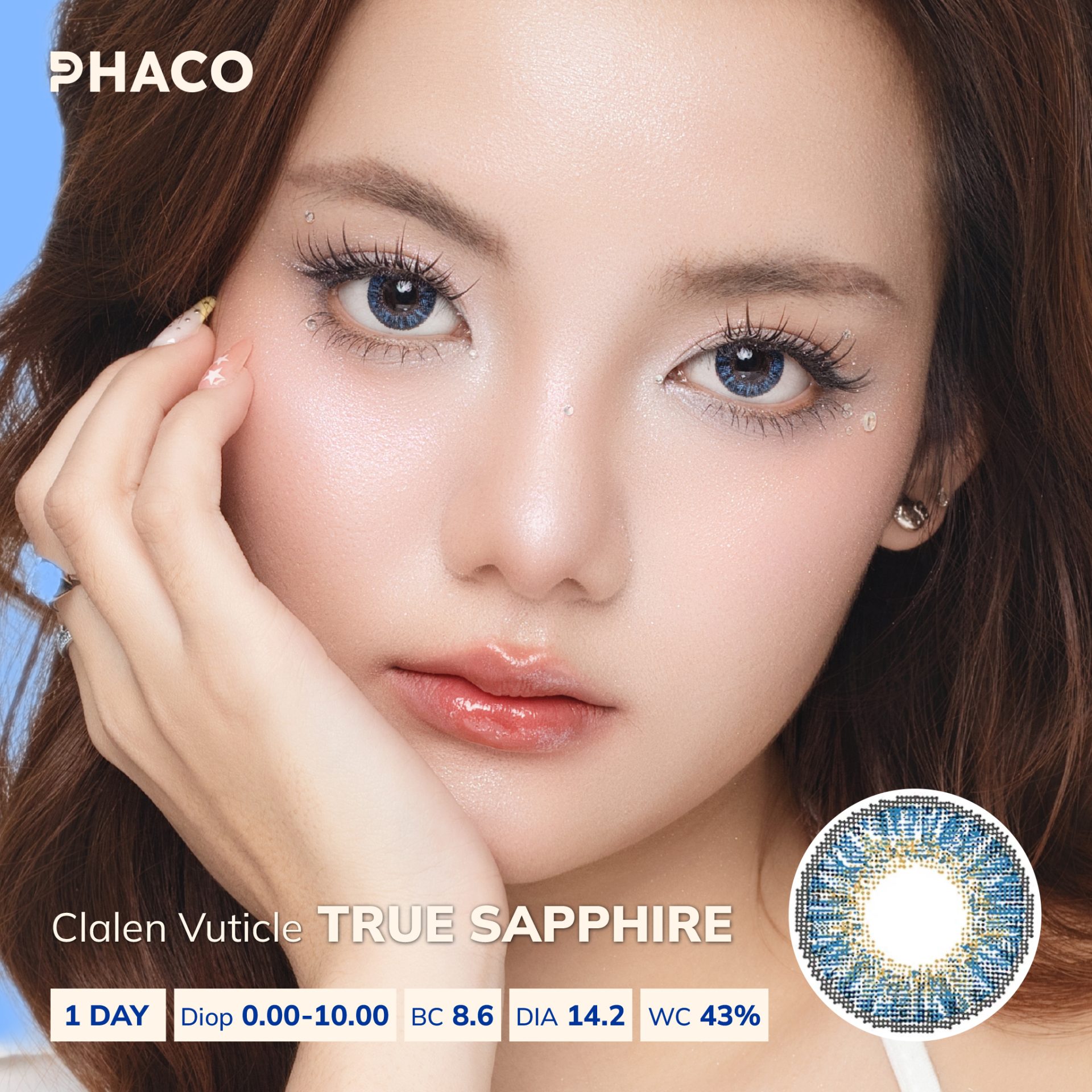 Kính áp tròng 3 tháng Clalen Vuticle True Sapphire | Lens màu xanh dương có độ cận