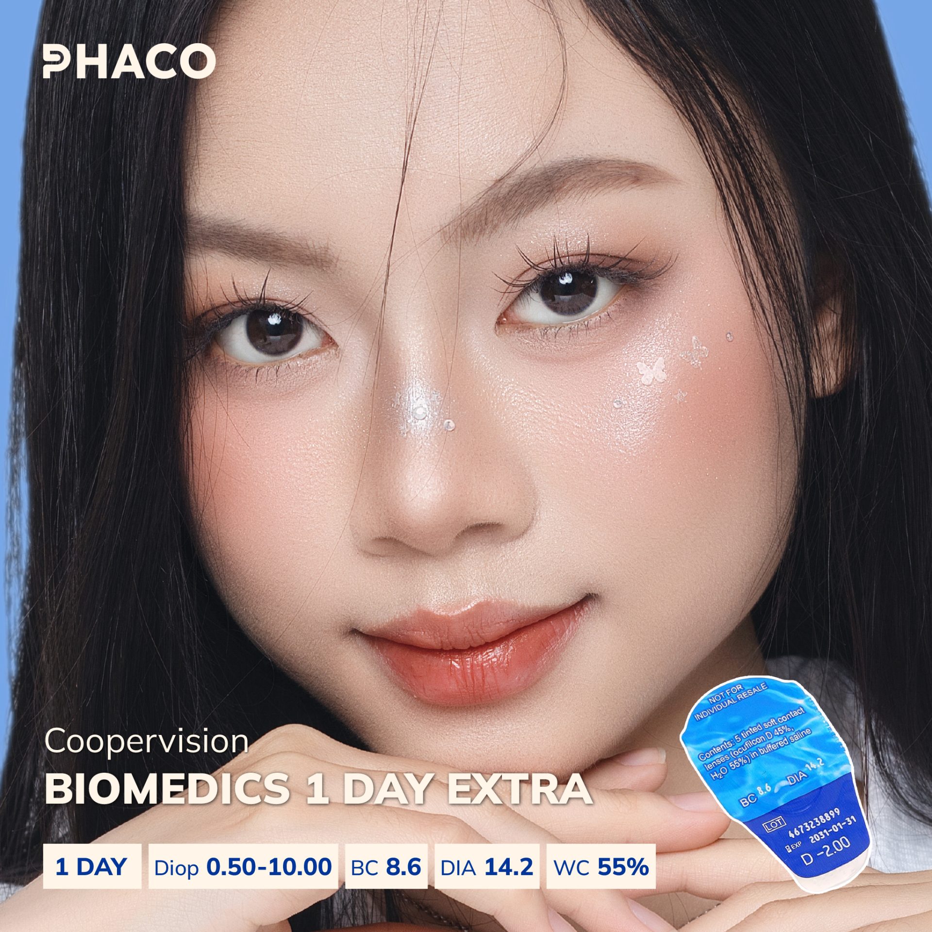 Kính áp tròng cận trong suốt Biomedics 1 Day Extra
